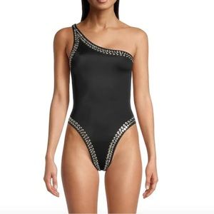 Norma Kamali Studded One Shoulder Swimsuit NWT